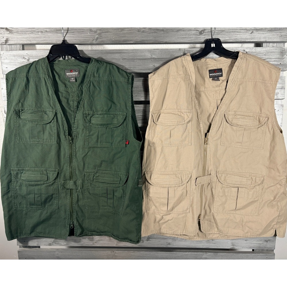 Woolrich Elite Series Tactical Vest Mens L Khaki Green Ripstop Canvas vtg lot 2